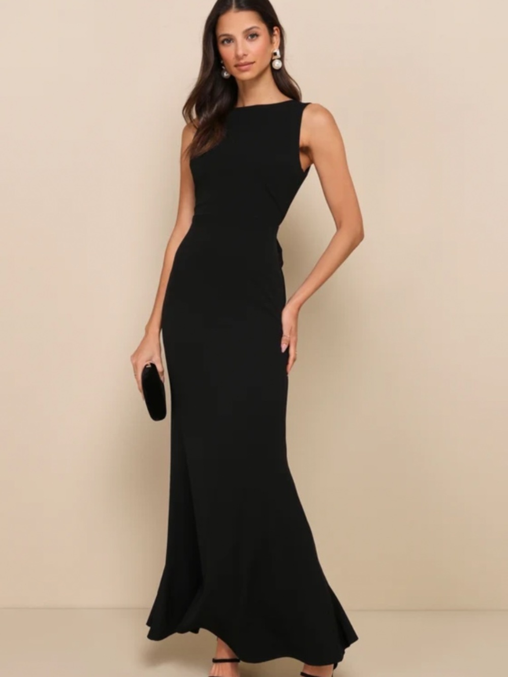 Lulus Mine Black Backless Maxi Dress, Size Large NWT